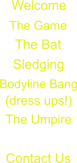 Welcome The Game The Bat Sledging Bodyline Bang (dress ups!) The Umpire Contact Us